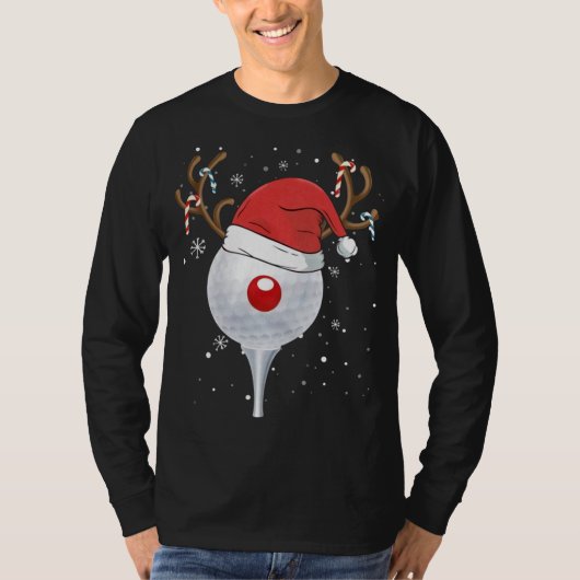Kerstgoft Reindeer Funny Santa Hat Golf Lover T-shirt (Voorkant)