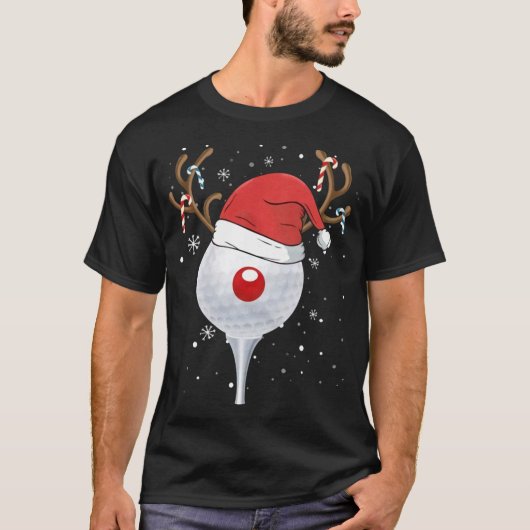 Kerstgoft Reindeer Funny Santa Hat Golf Lover T-shirt (Voorkant)