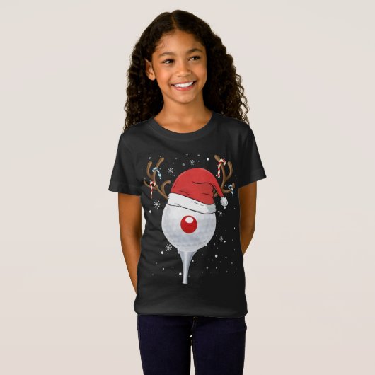 Kerstgoft Reindeer Funny Santa Hat Golf Lover T-shirt (Voorkant volledig)