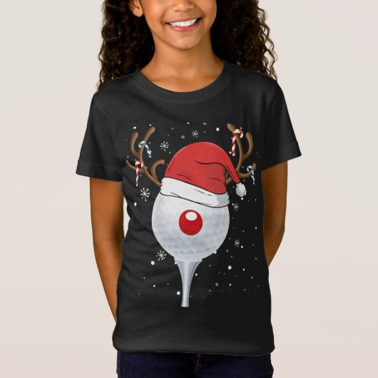 Kerstgoft Reindeer Funny Santa Hat Golf Lover T-shirt (Voorkant)