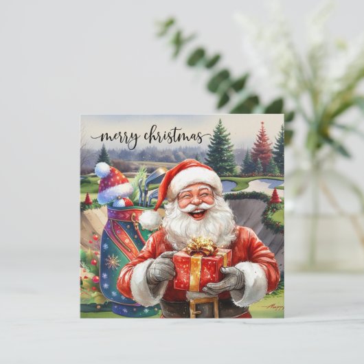 Kerstgolf met Santa Golfer op de golfbaan Feestdagenkaart (Staand voorkant)