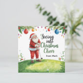 Kerstgolf met Santa Golfer op de golfbaan Feestdagenkaart (Staand voorkant)