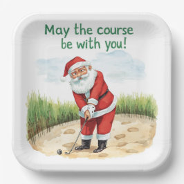 Kerstgolf met Santa Golfer op de golfbaan Papieren Bordje