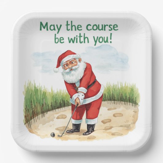 Kerstgolf met Santa Golfer op de golfbaan Papieren Bordje (Voorkant)