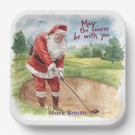 Kerstgolf met Santa Golfer op de golfbaan Papieren Bordje (Voorkant)