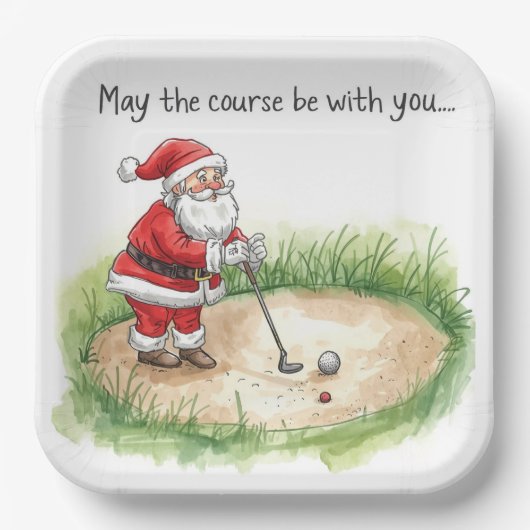 Kerstgolf met Santa Golfer op de golfbaan Papieren Bordje (Voorkant)