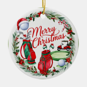 Kerstgolfbal en tas  keramisch ornament