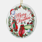 Kerstgolfbal en tas keramisch ornament (Links)