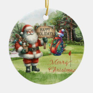 Kerstgolfbal met Kerstman Keramisch Ornament