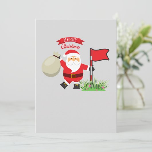 Kerstgolfer met Kerstman houdt golfvlag Feestdagenkaart (Staand voorkant)
