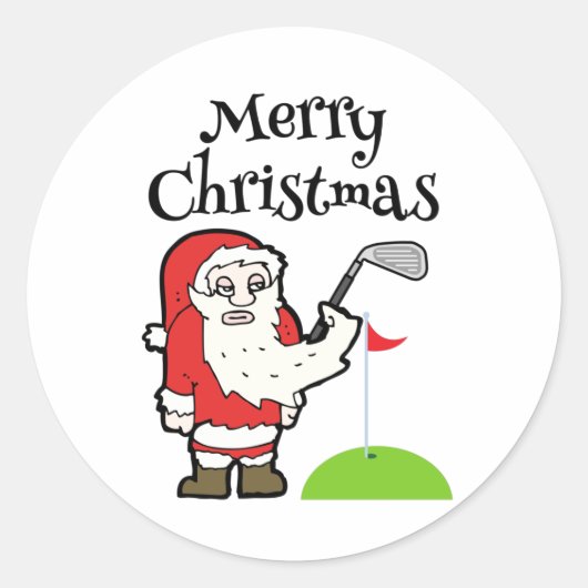 kerstgolfer met kerstmantel en golfstrijk ronde sticker (Voorkant)