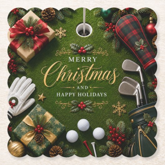 Kerstgolfvakantie Kartonnen Onderzetters (Voorkant)
