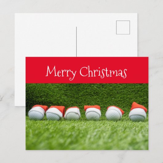 Kerstgolfvakantie met kerstmuts op het gras feestdagenkaart (Voorkant / Achterkant)