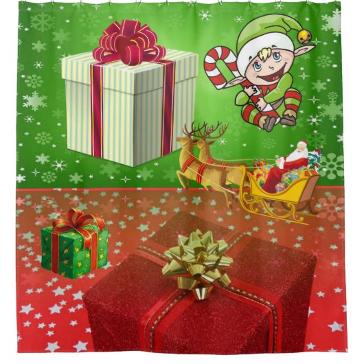 kerstgordijn, Elf Douchegordijn (Voorkant)