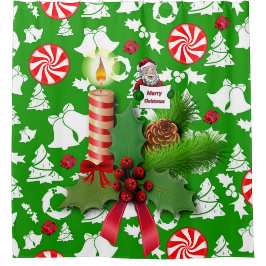 kerstgordijn, kerstkaarskaarsje douchegordijn (Voorkant)