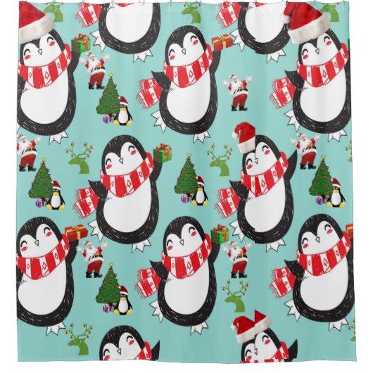 kerstgordijn, pinguïn douchegordijn (Voorkant)