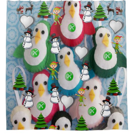 kerstgordijn, pinguïn douchegordijn (Voorkant)
