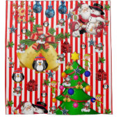 kerstgordijn, pinguïn Stripe Douchegordijn (Voorkant)