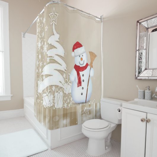 kerstgordijn, Snowman Douchegordijn (In situ)