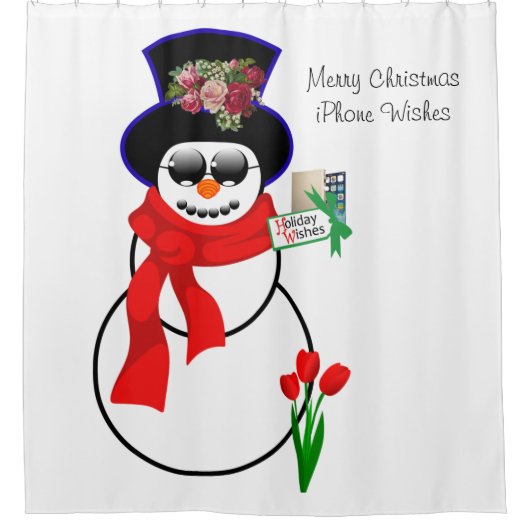 kerstgordijn, Snowman Iphone Douchegordijn (Voorkant)