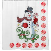 kerstgordijn, Snowman, Peppermint Douchegordijn (Voorkant)