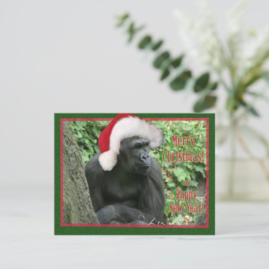 Kerstgorilla Feestdagenkaart (Staand voorkant)