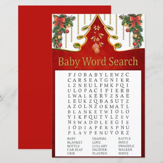 Kerstgoud Baby shower Word Search Game (Voorkant / Achterkant)