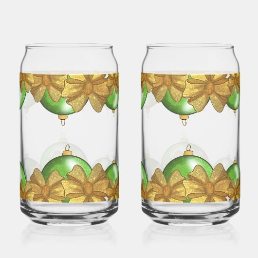 Kerstgoud Bogen & Groene Versiering | Festief Blikvorm Glas (Voorkant)