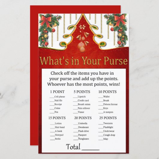 Kerstgoud Boom Wat zit er in je tas spel (Voorkant / Achterkant)