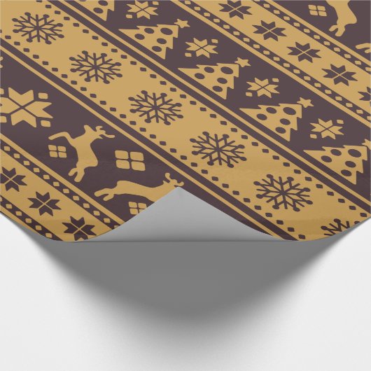 Kerstgoud en bruine bier en Trees Pattern Cadeaupapier (Hoek)