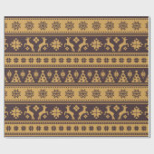 Kerstgoud en bruine bier en Trees Pattern Cadeaupapier (Vlak)