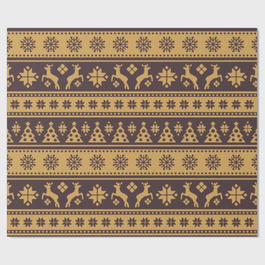 Kerstgoud en bruine bier en Trees Pattern Cadeaupapier (Vlak)