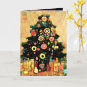Kerstgoud en groene Gustav Klimt-Kaart Kaart (Gele Bloem)
