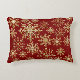 Kerstgoud en rode sneeuwvlok accent kussen