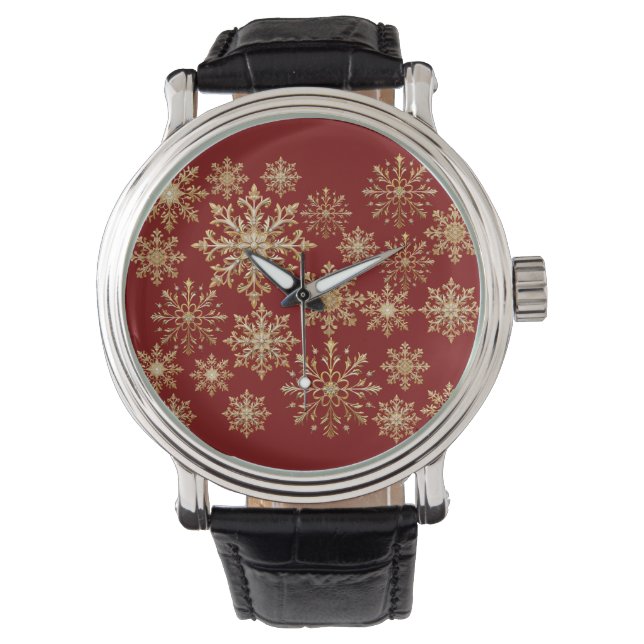 Kerstgoud en rode sneeuwvlok  horloge (Voorkant)