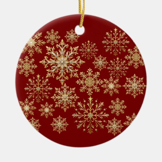 Kerstgoud en rode sneeuwvlok keramisch ornament (Voorkant)