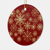 Kerstgoud en rode sneeuwvlok keramisch ornament (Links)