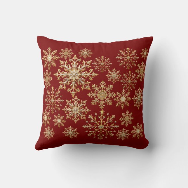 Kerstgoud en rode sneeuwvlok  kussen (Achterkant)