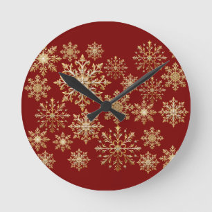 Kerstgoud en rode sneeuwvlok ronde klok