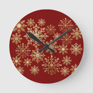Kerstgoud en rode sneeuwvlok ronde klok