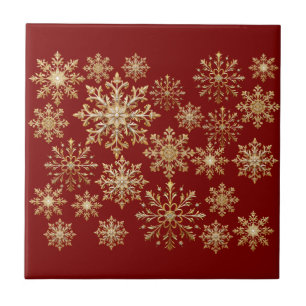 Kerstgoud en rode sneeuwvlok  tegeltje
