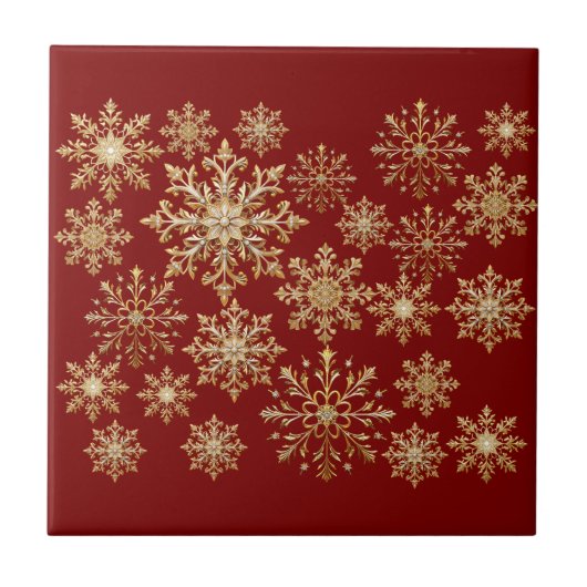 Kerstgoud en rode sneeuwvlok tegeltje (Voorkant)