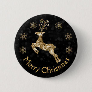 Kerstgoud gekreukelde Folie Kerst Reindeer Ronde Button 5,7 Cm