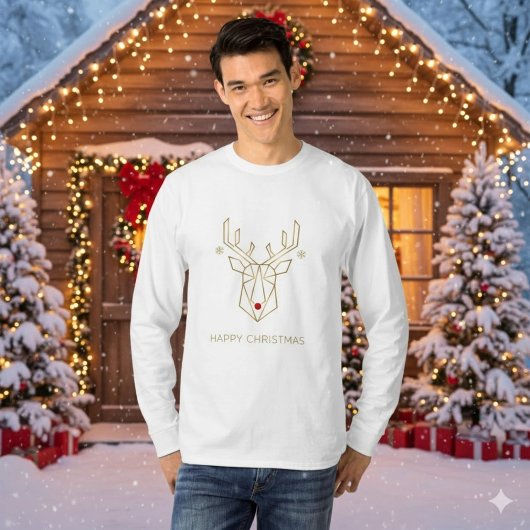 Kerstgoud Geometrische Rendier T-shirt