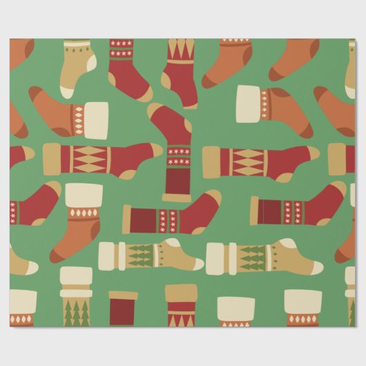 Kerstgoud, rode, groene Sokken Cadeaupapier (Vlak)