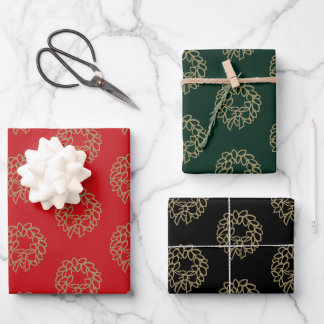 Kerstgoud rode zwarte grot met evergreen inpakpapier vel