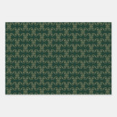 Kerstgoud rood donkergroen zwart zwenkpatroon inpakpapier vel (Voorkant 2)