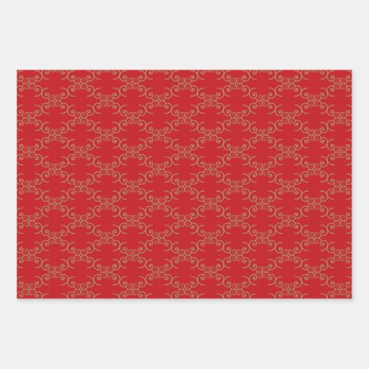 Kerstgoud rood donkergroen zwart zwenkpatroon inpakpapier vel (Voorkant)