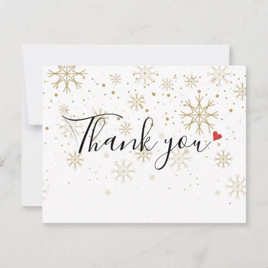 Kerstgoud Sneeuwvlokken Elegant Script Zakelijk Bedankkaart (Voorkant)