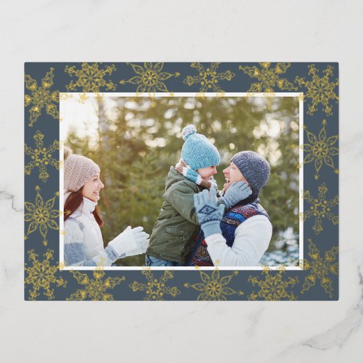 Kerstgoud Snowflakes Elegant Winter Gray Folie Feestdagen Briefkaart (Voorkant)